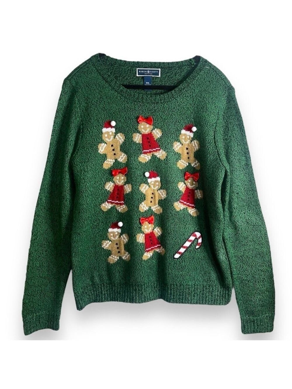 Christmas Sweater Petite XL Gingerbread Cookie Graphic Sweater Karen Scott - Picture 2 of 5